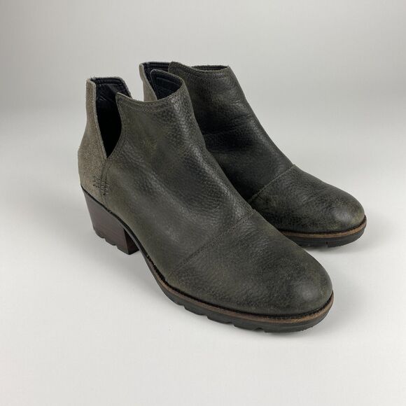 Sorel Cate Cut-Out Boot Womens 8.5 Waterproof Gray Leather Heel Bootie Grunge - Picture 2 of 13